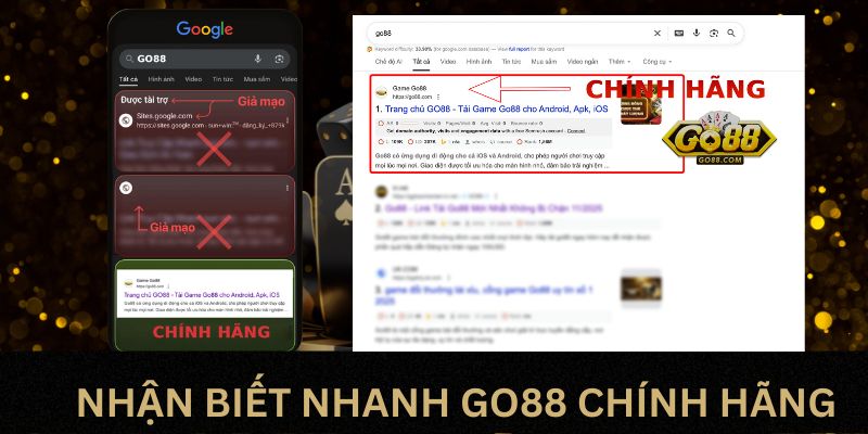 Hướng Dẫn Phân Biệt Nhanh GO88 Thật Giả Chuẩn Xác Nhất 2025 4 Nhận biết thật gỉa với trang chủ GO88